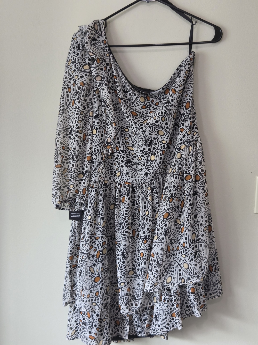 NWT Express x Rachel Zoe Butterfly One Shoulder Ruffle Mini Dress XL MSRP $128